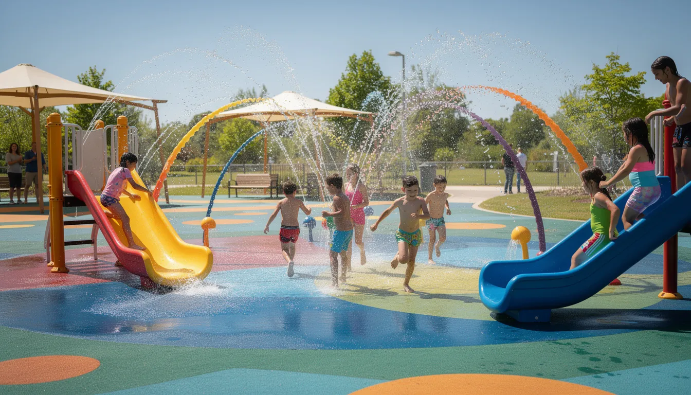 Children are joyfully playing in a vibrant water playground filled with colorful splash pads and small slides, perfect for little adventurers at Atlantis Aquaventure. This lively scene captures the excitement of a day at the world's largest waterpark, where fun and laughter abound.