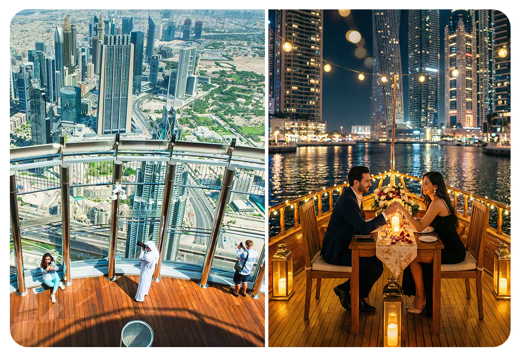 At The Top Burj Khalifa (124 Floor) - Non-Prime Time + Dhow Cruise Dinner in Dubai Marina